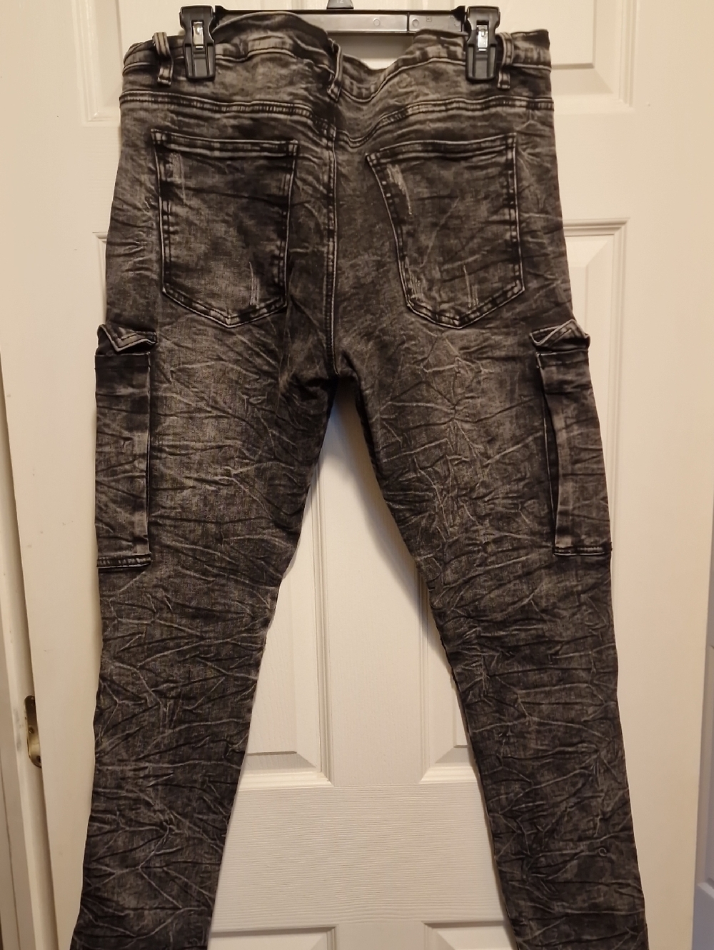 Men's Washed Black Cargo Jogger Pants - Casual Streetwear - Picture 4 of 5